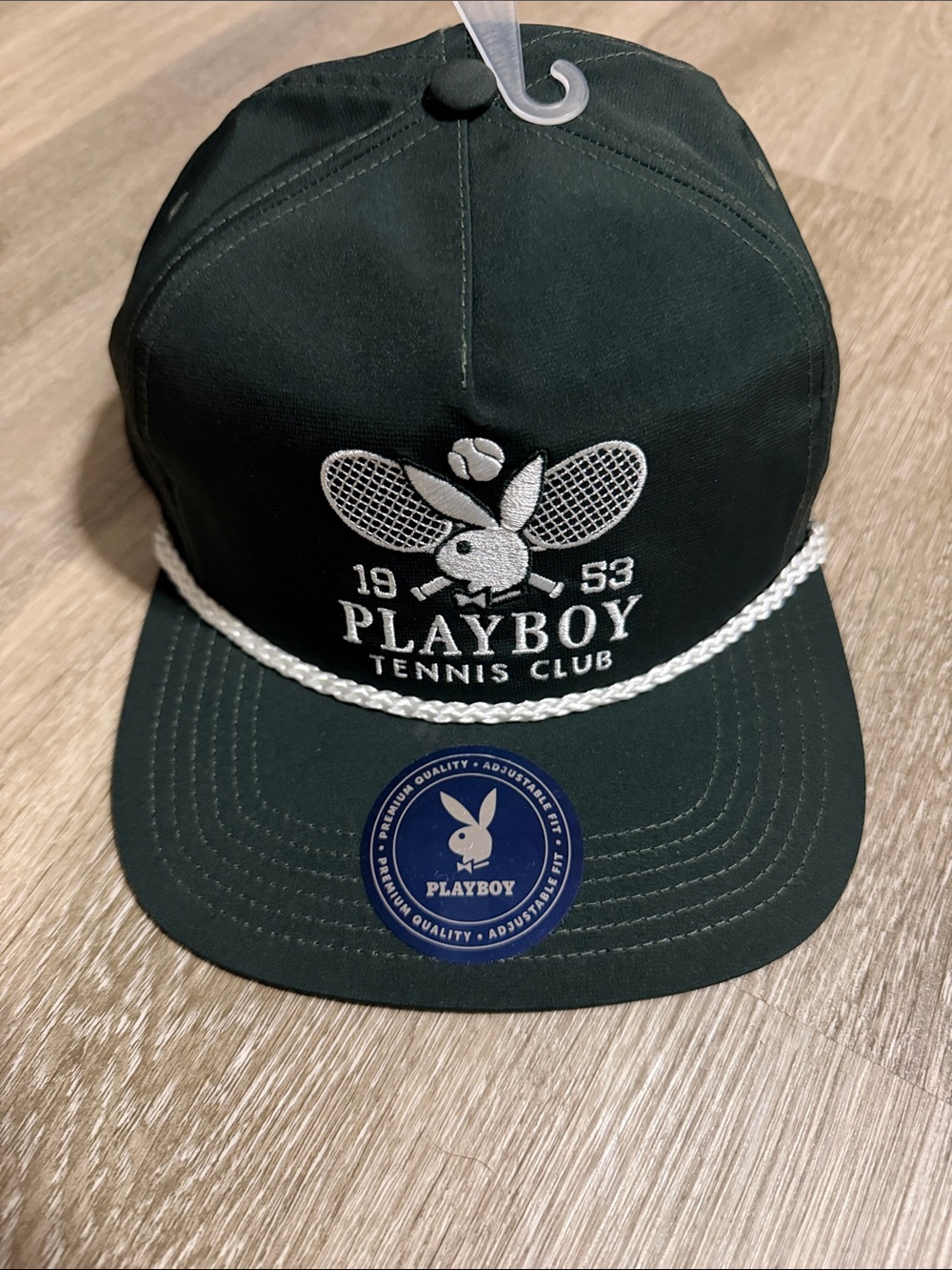 PLAYBOY Dark Green and White Tennis Club Rope-Trim Cap
